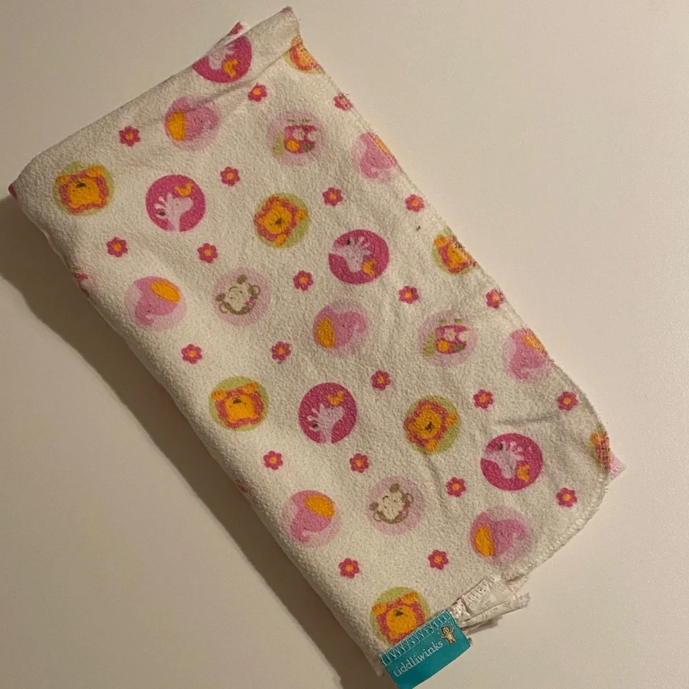Vintage Tiddliwinks Flannel Baby Receiving Blanket swaddle Pink Animal Flower